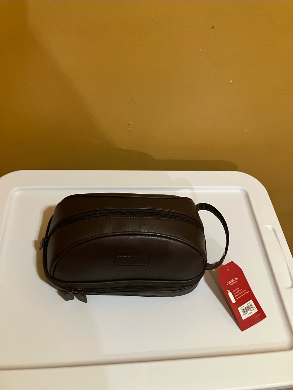 Perry Ellis Dark Brown Leather Toiletry Travel Kit